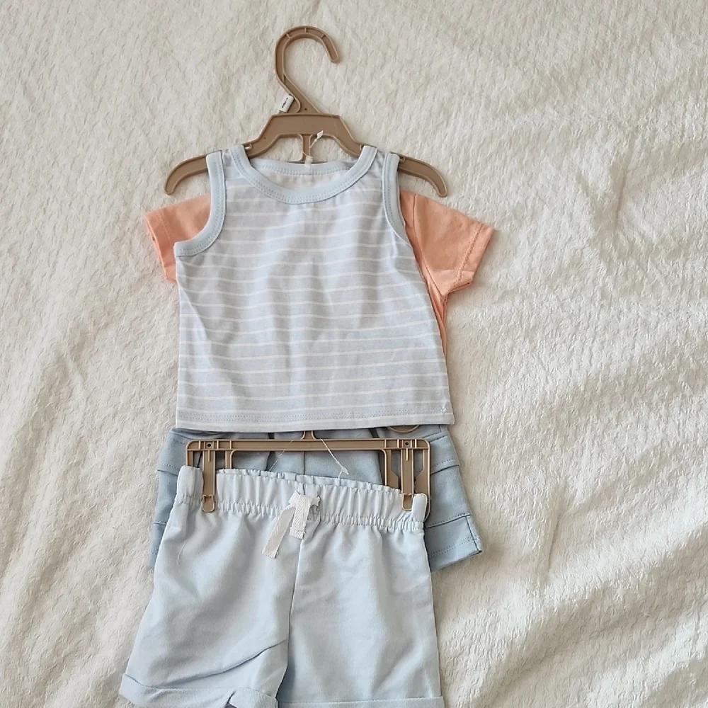 Kids Shark Print Matching 4Pc Set - Peach and Light Blue - Picture 2 of 4